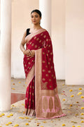 Joban Fashion Red Crepe Chiffon Pure Handloom Banarasi Silk Saree | Grocsy