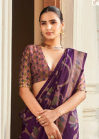 Monjolika Fashion Silk Blend Purple Printed Saree | Grocsy