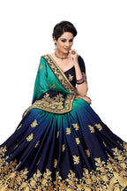 Sarvadarshi Fashion Women's Blue Barfi Silk Heavy lace Embroidery work Saree With blouse piece | Grocsy