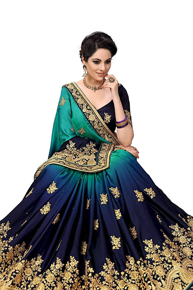 Sarvadarshi Fashion Women's Blue Barfi Silk Heavy lace Embroidery work Saree With blouse piece | Grocsy