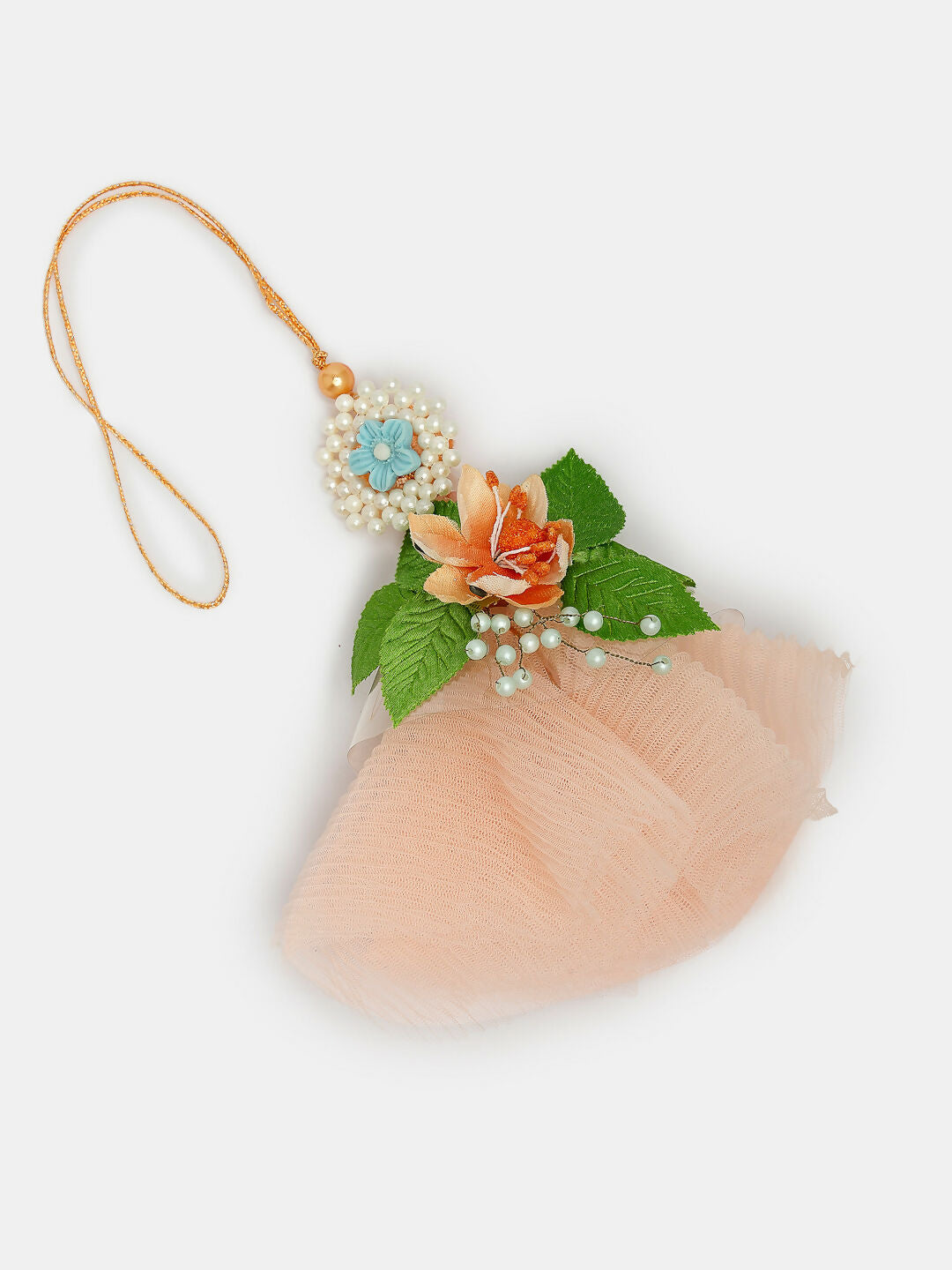NVR Women & Men Set of 2 Peach Floral Design Pearl Beaded Bhaiya Bhabi Rakhi With Roli Chawal & Chocolate | Grocsy