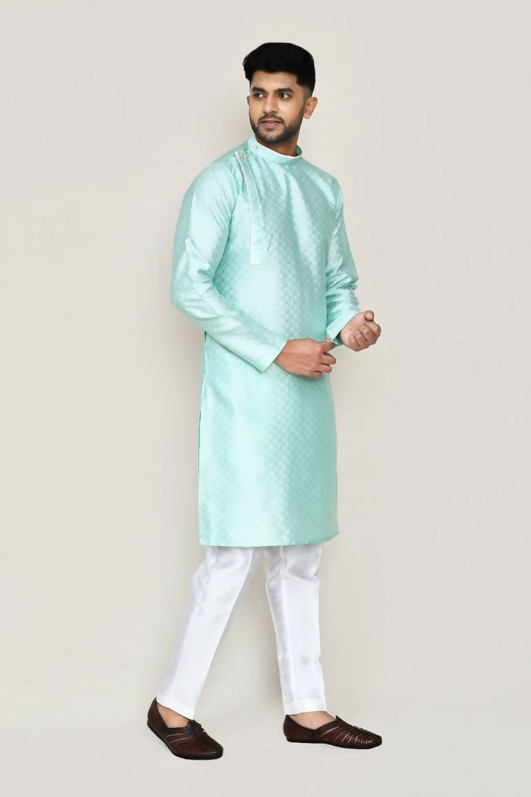 Joban Fashion Green Colored Jacquard Silk Fabric Kurta With Straight Fit Pant | Grocsy