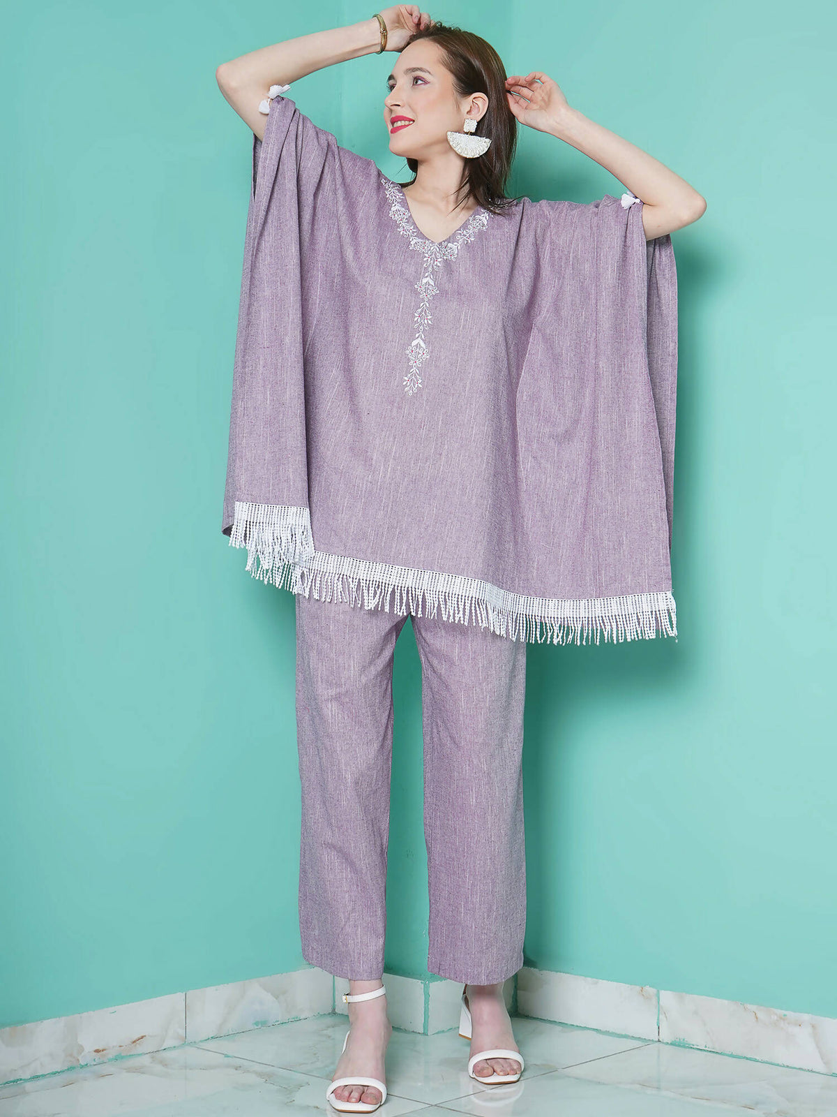 Women Republic Purple Cotton Kafttan With Palazzo | Grocsy