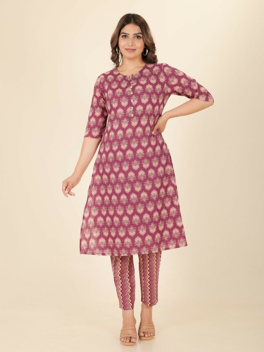 Aramya Pink Soft Cotton Floral Print A-line Kurta Set for Women | Grocsy