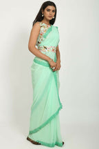 PR Fashion Pista Georgette Gpo Lace Saree | Grocsy