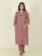 Aramya Straight Linen Cotton Floral Print Women's Kurta Set - Grey | Grocsy