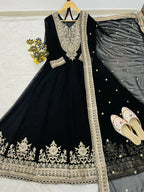 Teeya Creation Black Color Faux Georgette Embroidery Work Long Party Wear Gown | Grocsy