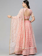 Peach Soft Net Thread Embroidery Work Lehenga Choli - Jihu Culture | Grocsy
