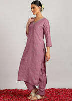 Aavyora Women’s Lavender Embroidered Kurta Set with Dupatta | Grocsy