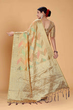 Beige Soft Organza Woven Design Saree With Unstitched Blouse Piece - Zaara | Grocsy