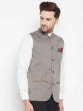 Even Apparels Grey Polyester Men's Nehru Jacket-Contrast Lining-Inbuilt Pocket Square | Grocsy