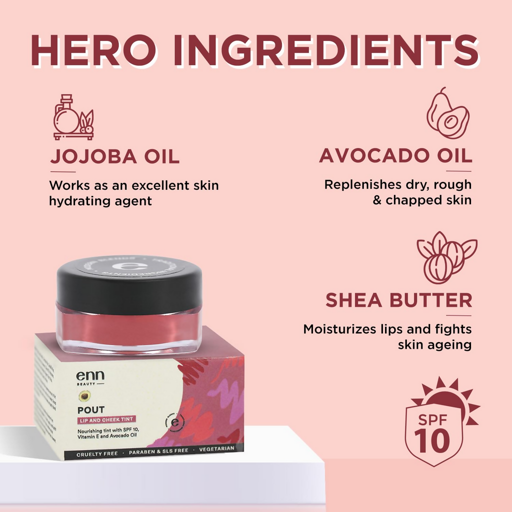 Enn Beauty Pout Lip, Cheek Tint With SPF 10 With Jojoba & Avocado Oil - Be Bliss | Grocsy