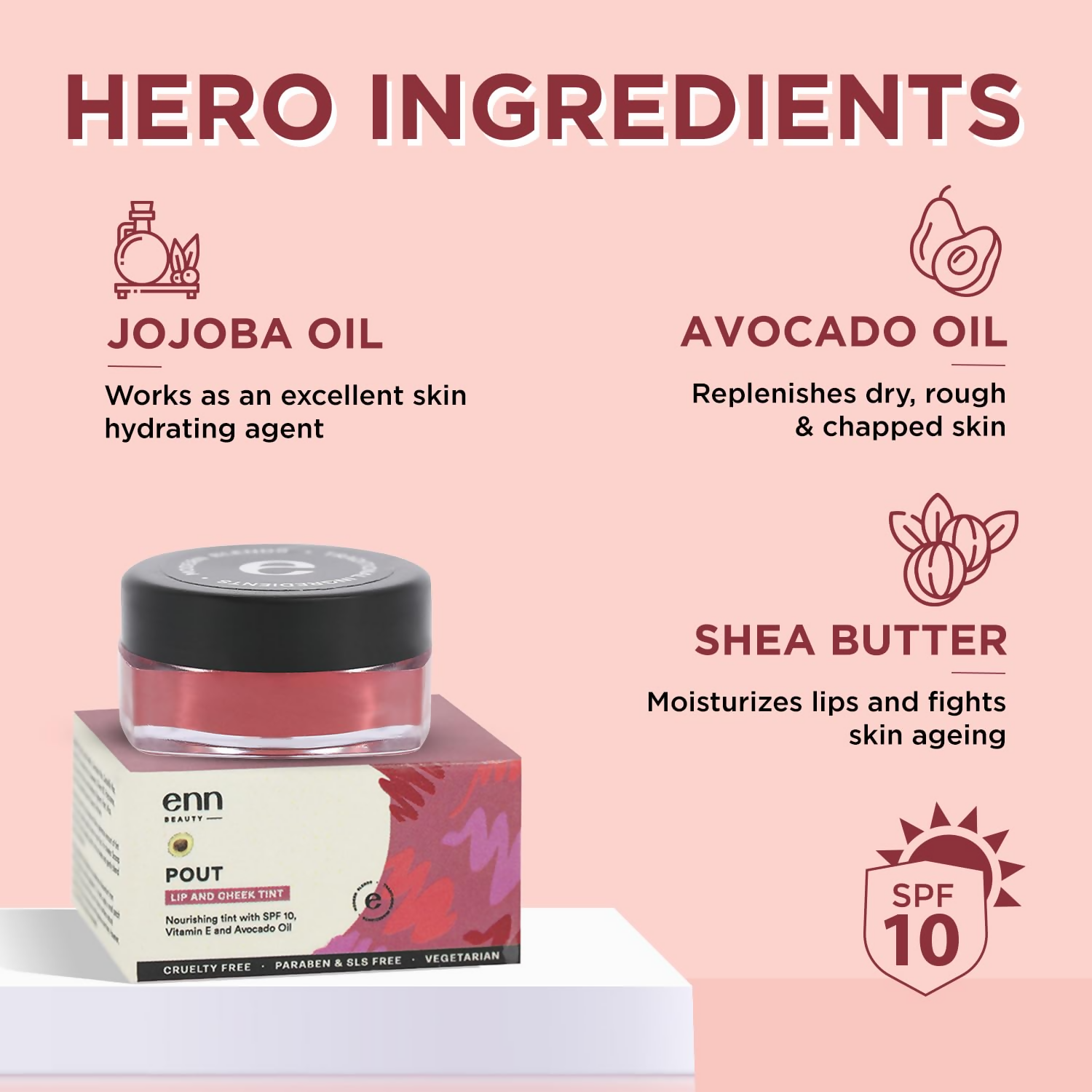 Enn Beauty Pout Lip, Cheek Tint With SPF 10 With Jojoba & Avocado Oil - Be Bliss | Grocsy