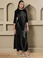 Joban Fashion Women Black Velvet Hand Embellishment Stitched Kurta Set | Grocsy