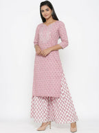 Miravan Women's Cotton Floral Print Straight Kurta And Palazzo Set | Grocsy