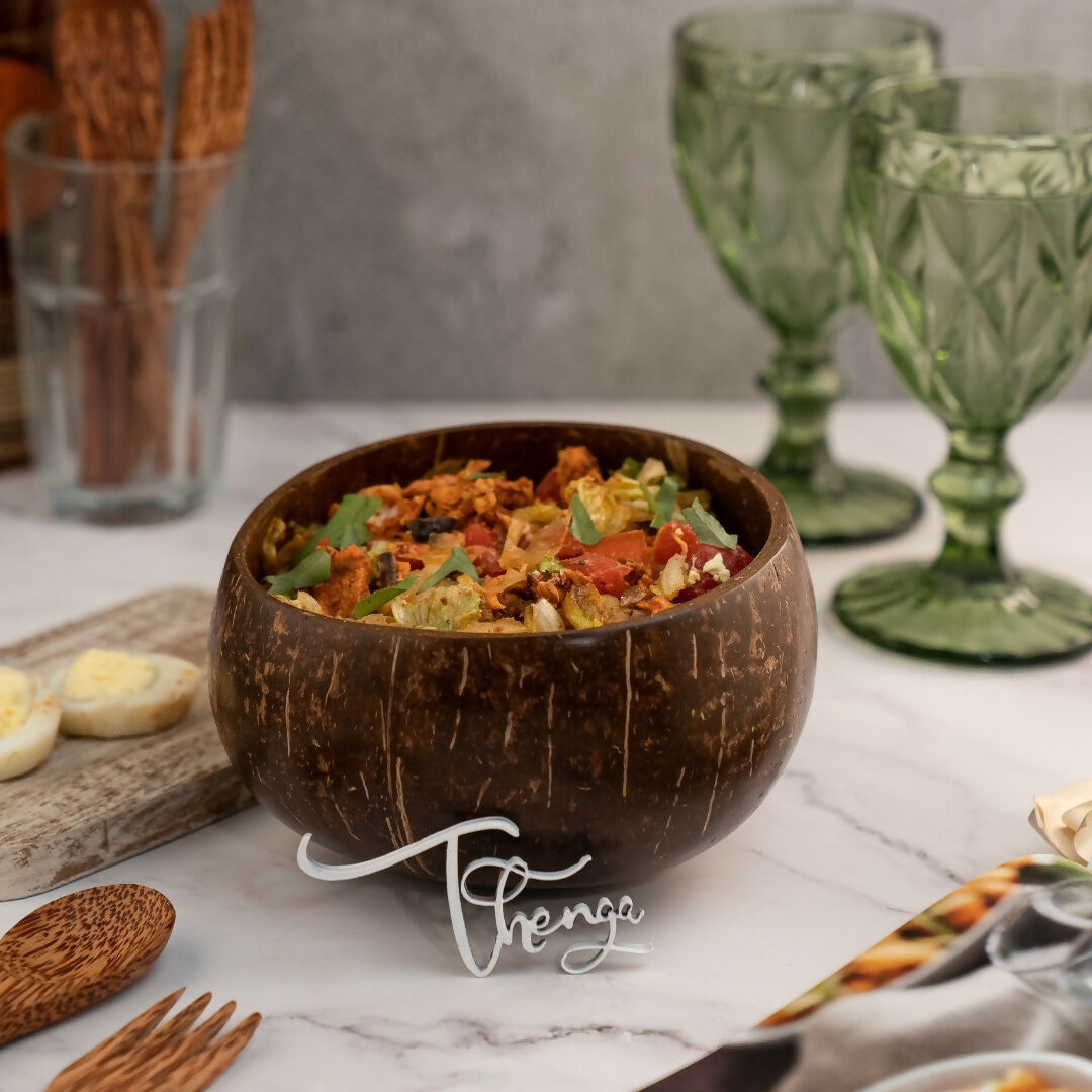 Thenga Handmade Jumbo Coconut Shell Bowls with Spoons | Grocsy