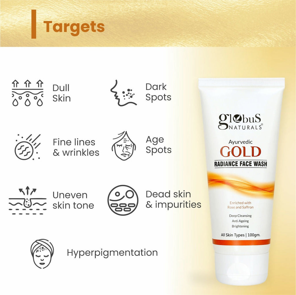 Globus Naturals Gold Radiance Anti Ageing & Brightening Face Wash | Grocsy