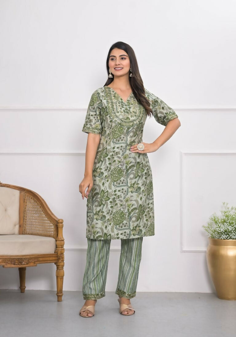 Festive Wear Ethnic Green chanderi Stitched Suit - Anbazaar | Grocsy