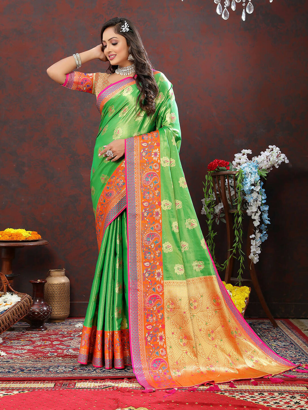 Lorenvalley Fashion Navyblue Kanjivaram Silk Woven Design with Zari Weaving Saree | Grocsy