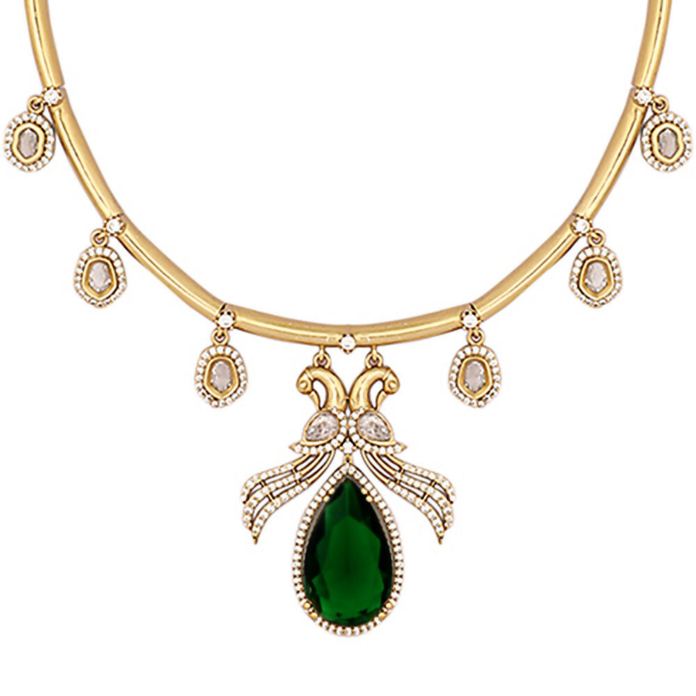 Nuyug 18K Gold Plated Pear Drop Emerald Edge Necklace Set | Grocsy