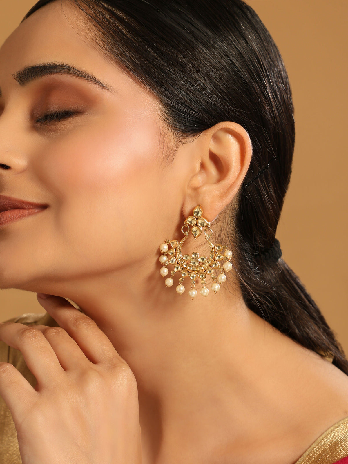 Nuyug 18k Gold-Plated American Diamonds Studded Contemporary Shaped Dangler Earrings | Grocsy