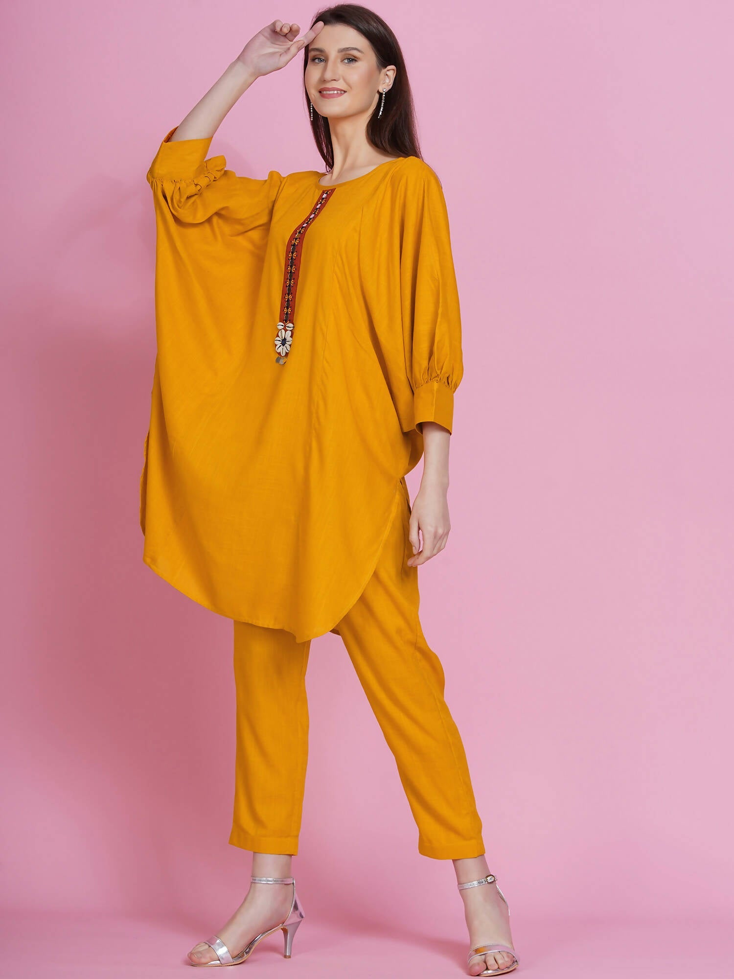 Women Republic Yellow Rayon Boxed Kurta With Pants | Grocsy