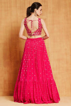 Jyoti Fashion Graceful Rani Pink Sequence with Zari Embroidered Faux Georgette Lehenga Choli with Dupatta | Grocsy