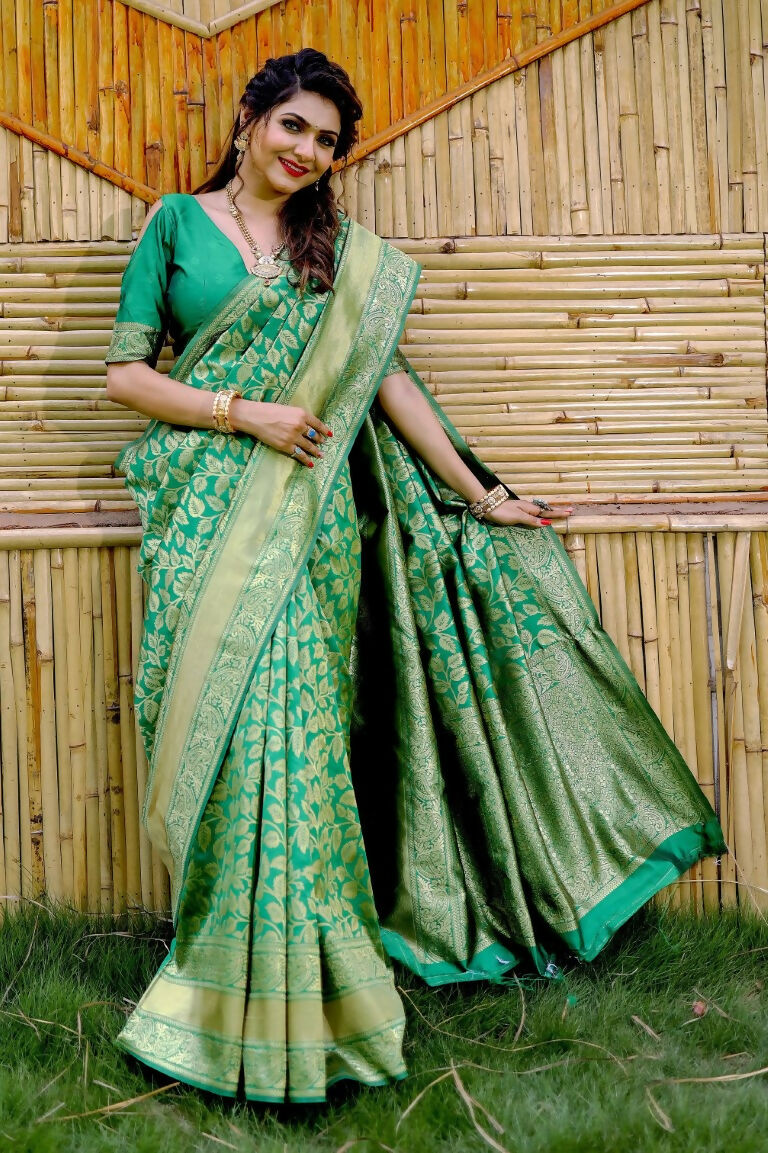 Partywear Designer Green Banarasi Silk Fancy Saree - Starwalk | Grocsy