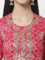 Myshka Women Red Viscose Printed 3/4 Sleeve Round Neck Kurta | Grocsy