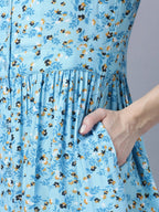 Myshka Women's Blue Floral Midi Dress | Grocsy