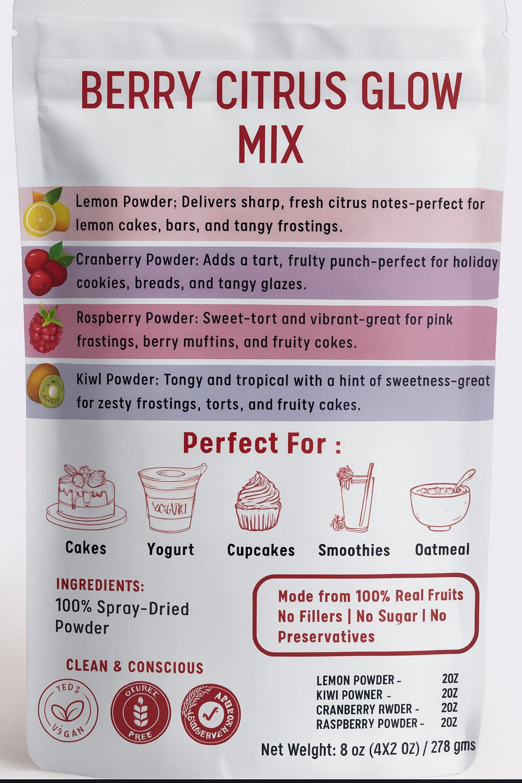 Confect Berry Citrus Glow Mix | Fruit Powder Combo | Grocsy
