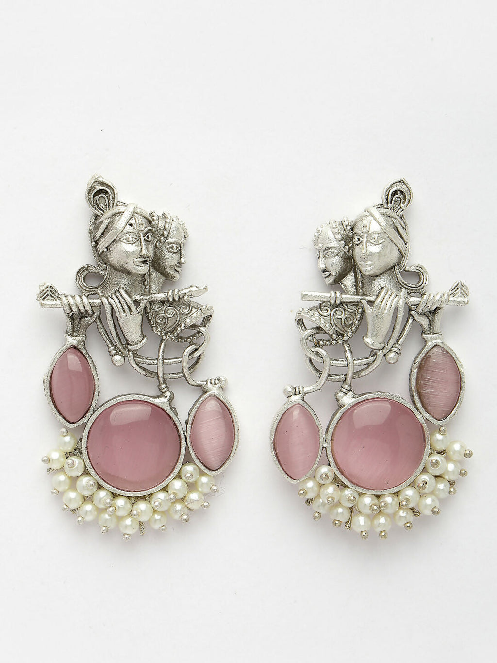 NVR Women's Silver-Plated Artificial Stones and Beads Radha Krishna Drop Earrings | Grocsy
