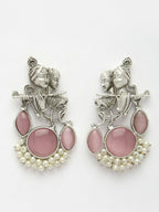 NVR Women's Silver-Plated Artificial Stones and Beads Radha Krishna Drop Earrings | Grocsy