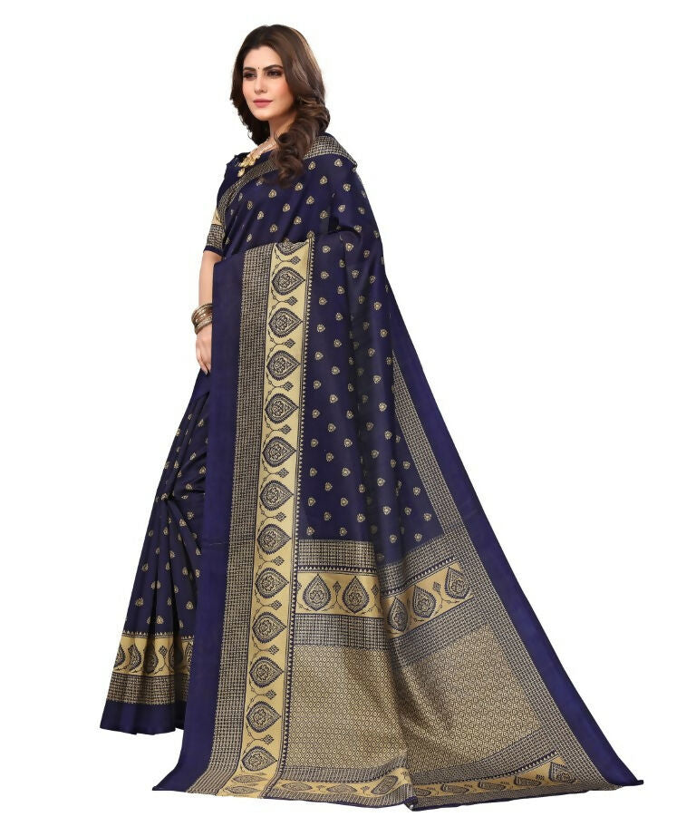 Vamika Navy Blue Printed Art Silk Saree | Grocsy