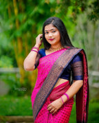 DEIANA'S Beautiful Designer Golden zari Soft Lichi Silk Saree - Pink | Grocsy