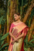 Jyoti Fashion Women's Off White Kanjivaram Silk Zari Woven Saree with Blouse | Grocsy