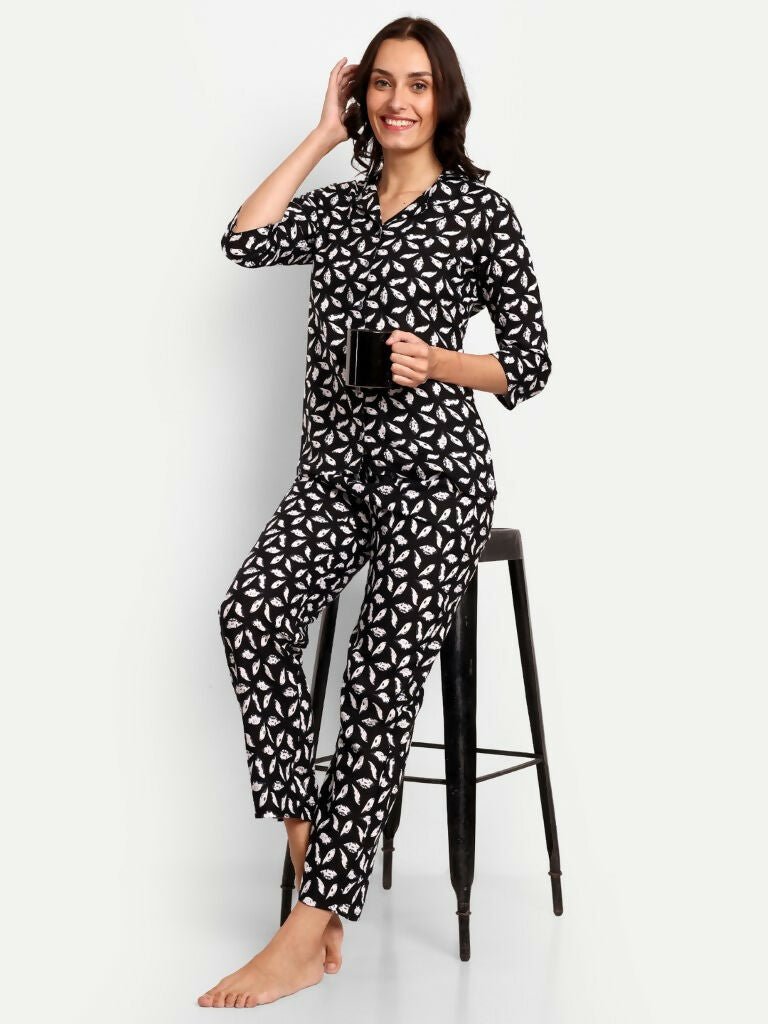 Alvano Beautiful Floral Print Co-ord set for Women's and Girls Rayon (Black) | Grocsy