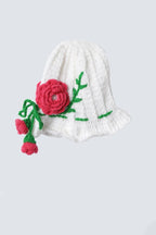 Chutput Kids Woollen Hand Knitted Rosetto Detailed Cap - White | Grocsy
