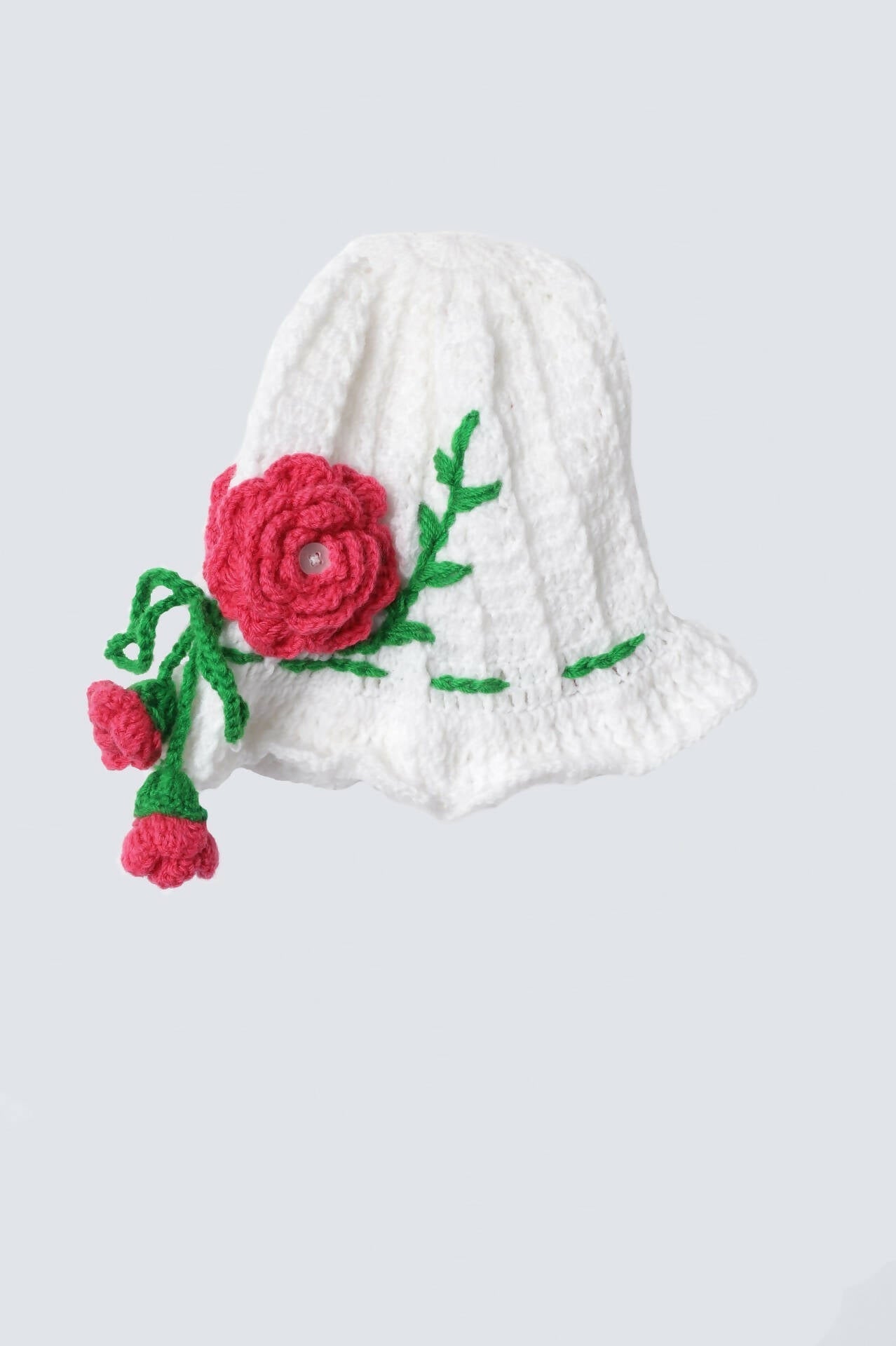 Chutput Kids Woollen Hand Knitted Rosetto Detailed Cap - White | Grocsy
