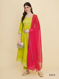 Designer Stylish lime green Cotton Stitched Suit With Dupatta - Tanisha | Grocsy