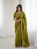 Teeya Creation New Trendy Party Wear Soft Satin Chiffon Saree-Dark_Green | Grocsy