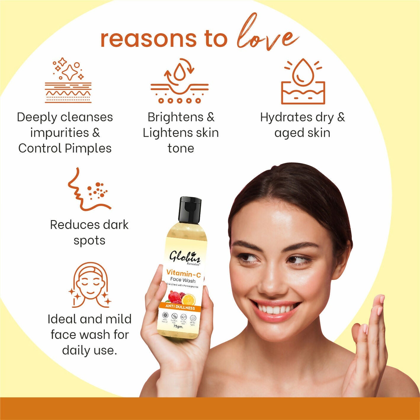 Globus Remedies Anti Ageing Globus Naturals Anti-Ageing Skin Brightening Vitamin C Face Wash | Grocsy