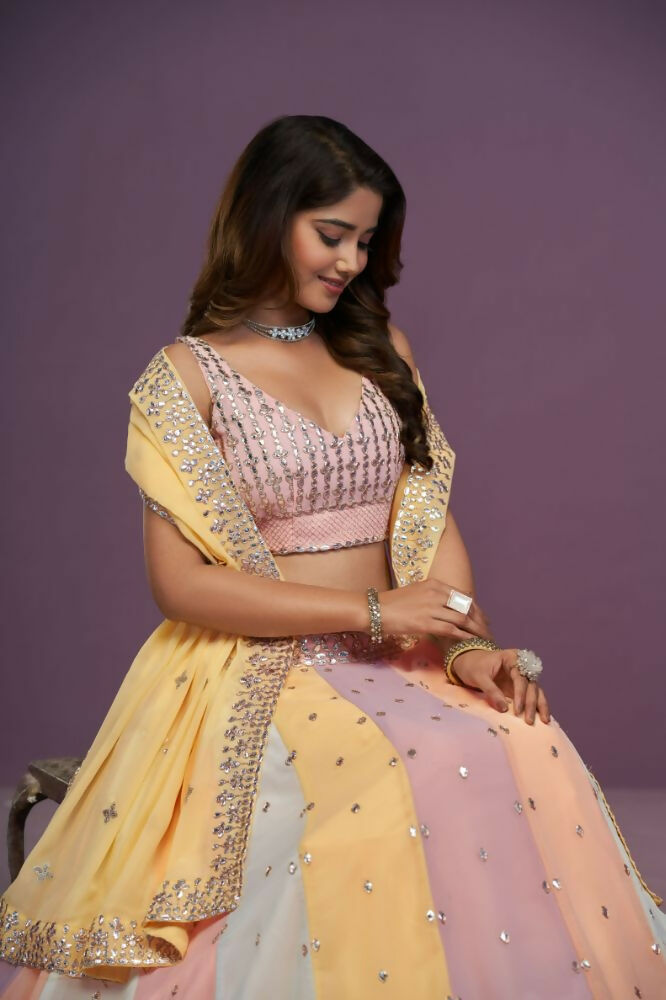Multicolor Georgette Sequence ,Gota Patti Embroidery Work Lehenga Choli Set - Jihu Culture | Grocsy