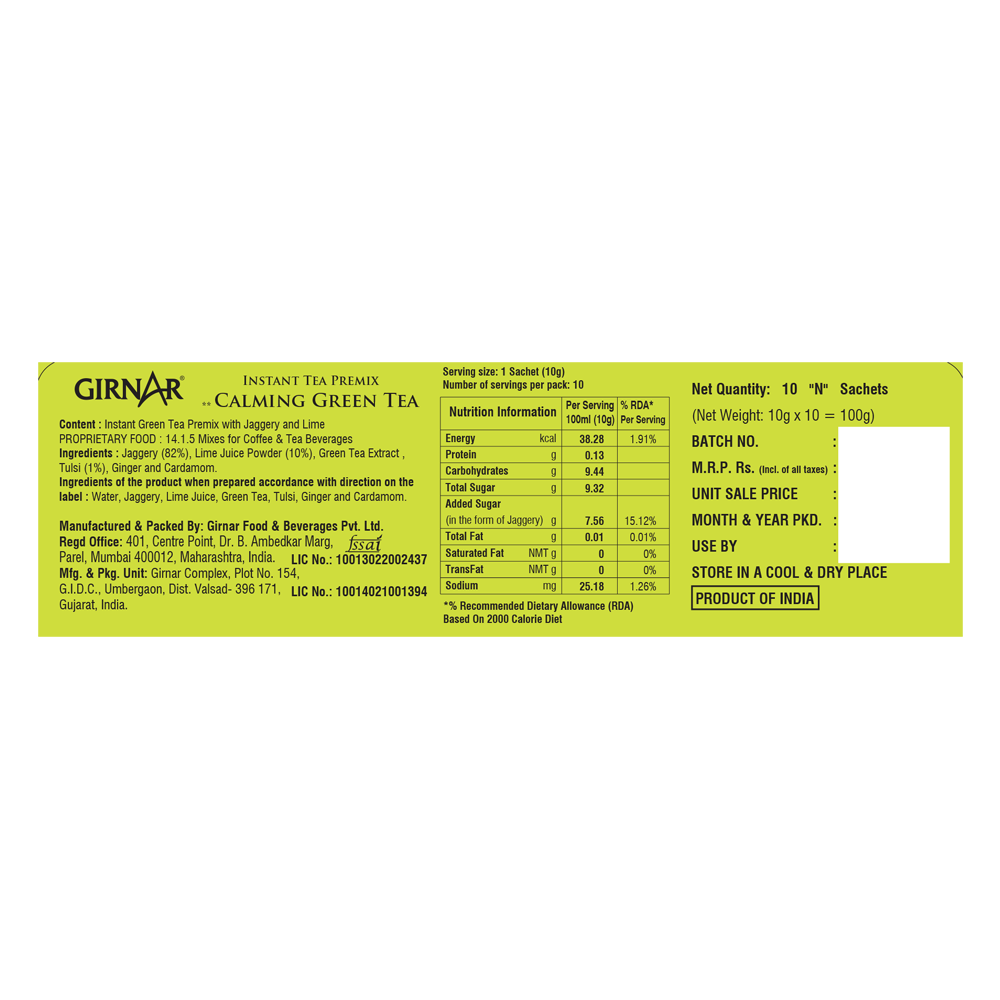 Girnar Instant Premix Calming Green Tea | Grocsy