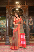 Very Much Indian Handloom Cotton Viscose Ilkal Saree Dual Tone Red Green | Grocsy