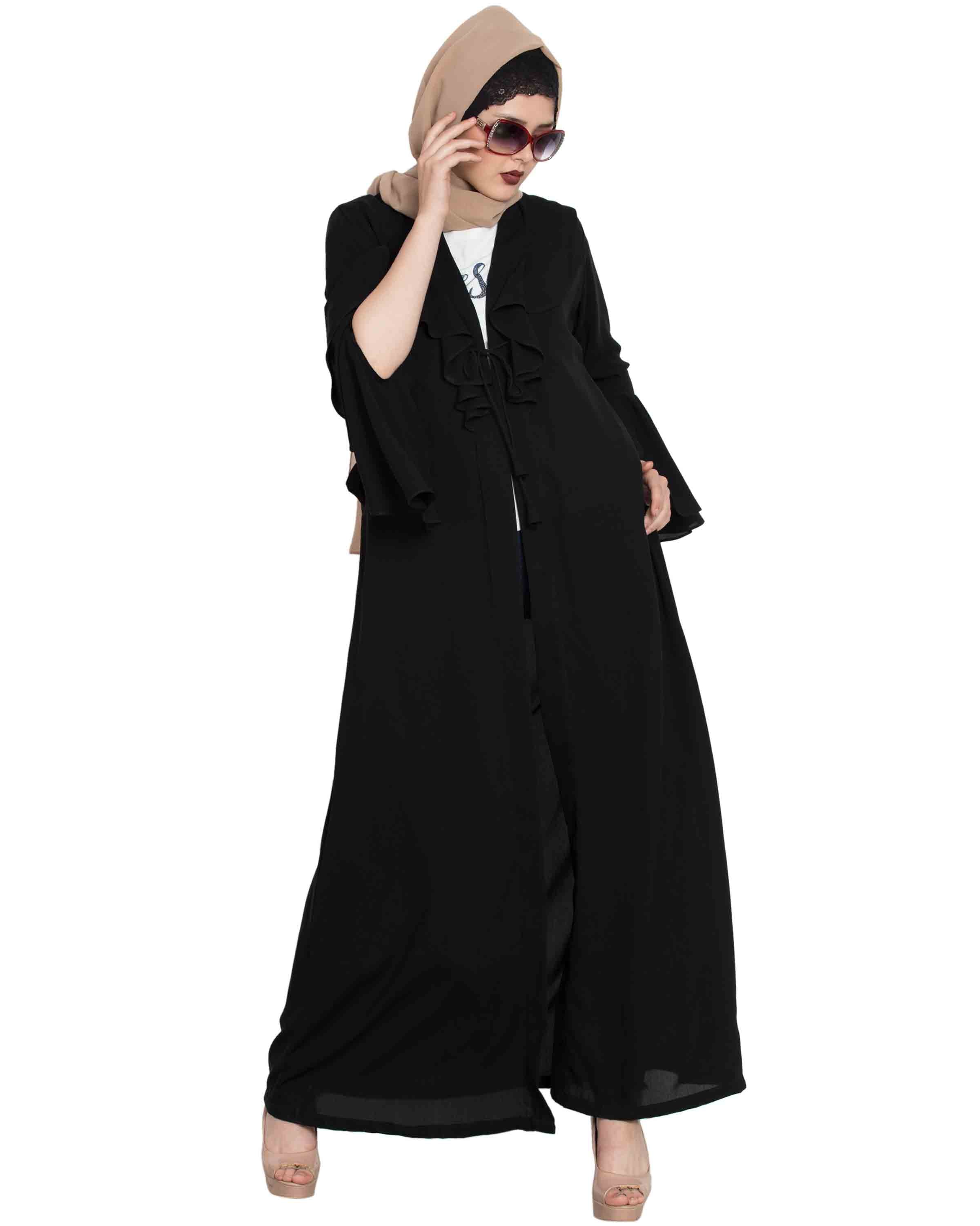 Bashariya Long Cardigan With Bell Sleeves Without Inner Abaya - Black | Grocsy