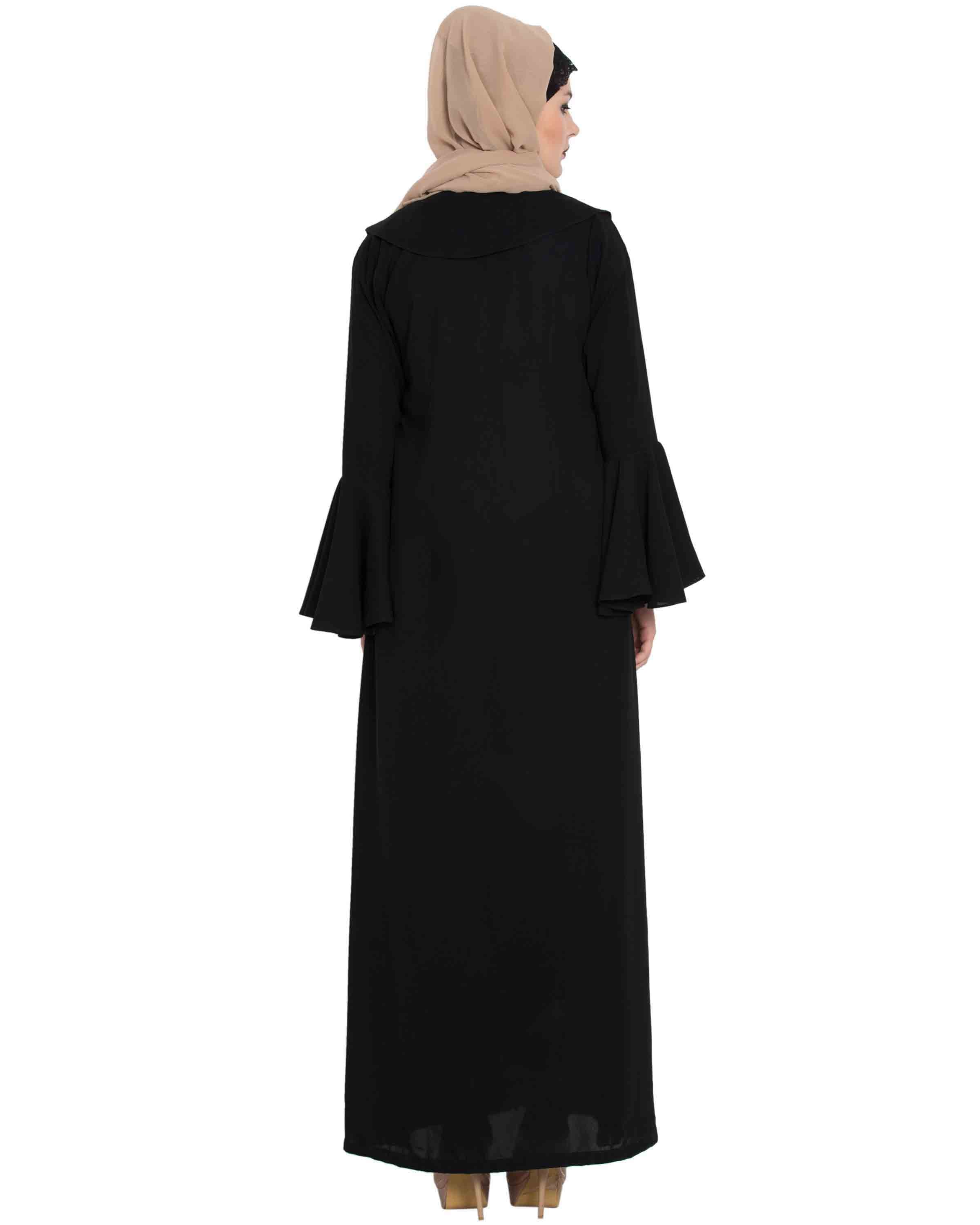 Bashariya Long Cardigan With Bell Sleeves Without Inner Abaya - Black | Grocsy