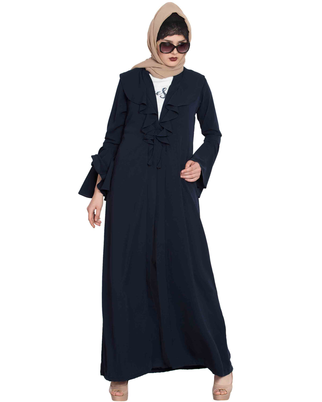 Bashariya Long Cardigan With Bell Sleeves Without Inner Abaya NavyBlue | Grocsy