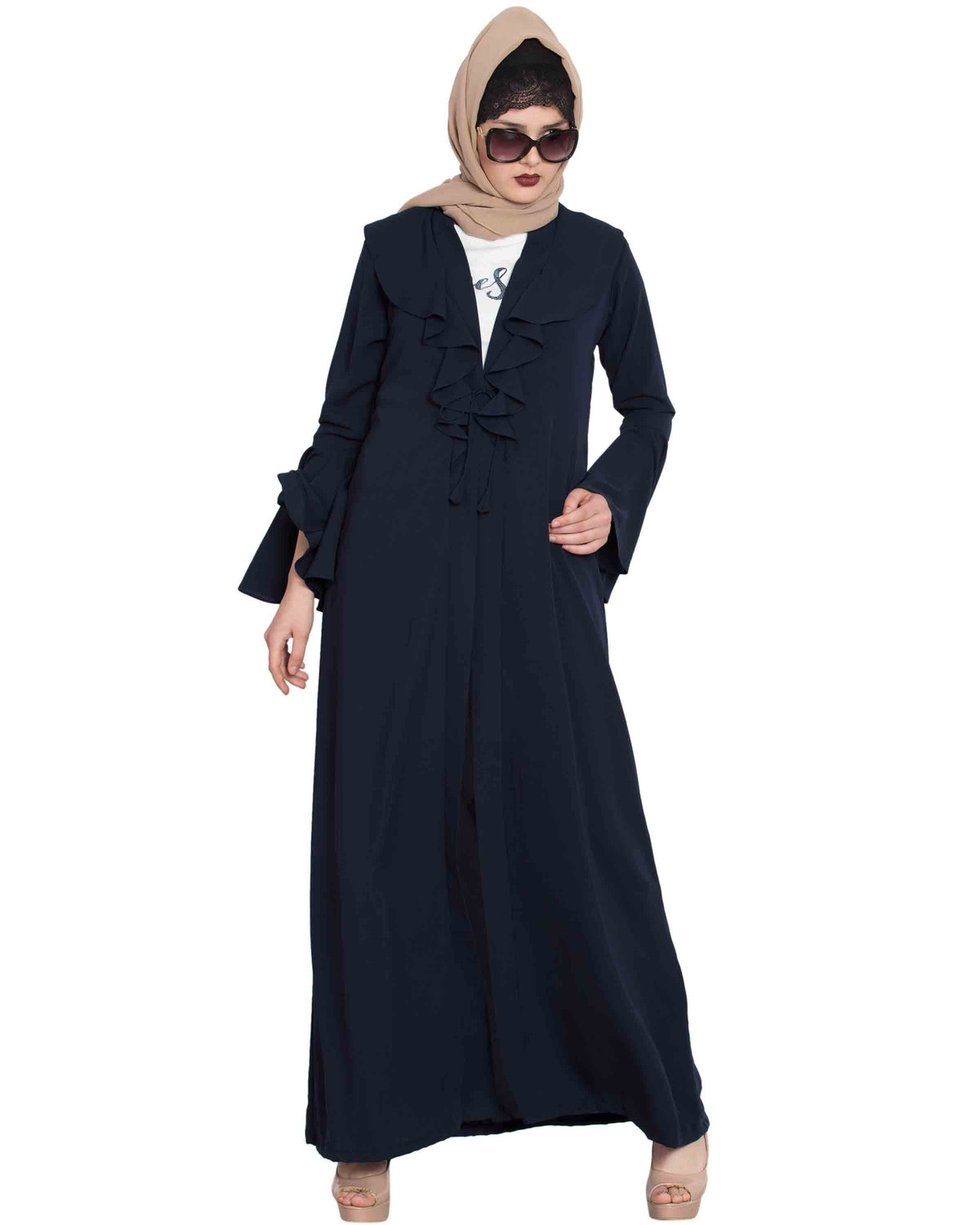 Bashariya Long Cardigan With Bell Sleeves Without Inner Abaya NavyBlue | Grocsy