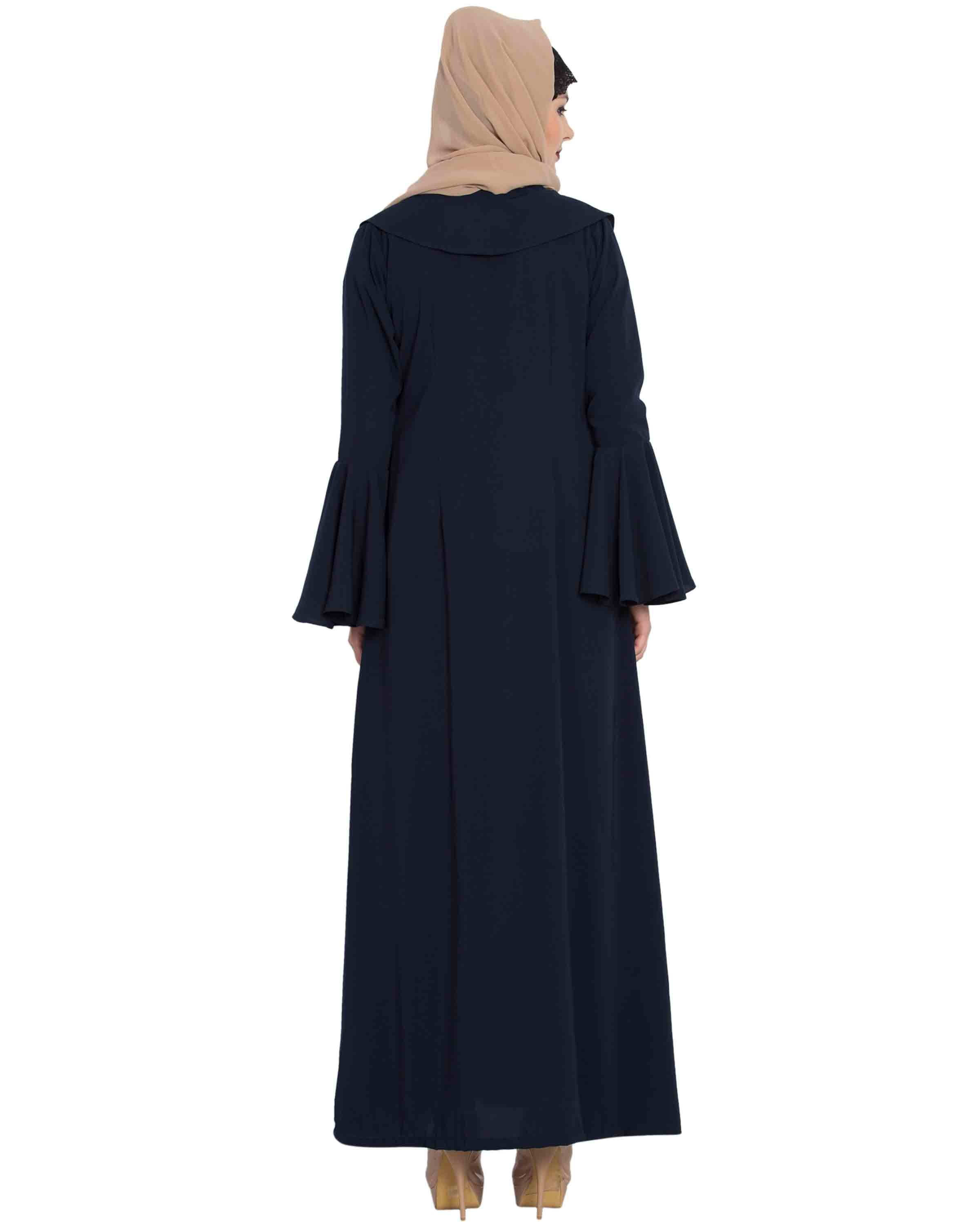 Bashariya Long Cardigan With Bell Sleeves Without Inner Abaya NavyBlue | Grocsy